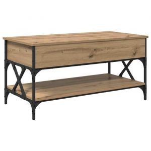 VidaXL Table basse convertible - Ch&ecirc;ne artisanal - 100x50x50 cm - Bois ding&eacute;nierie - Plateau relevable