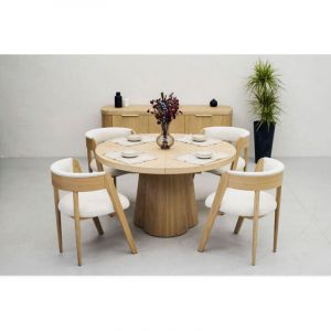 Bobochic Table à manger ronde extensible 130 à 180 cm SUGITON placage chêne massif Marron clair