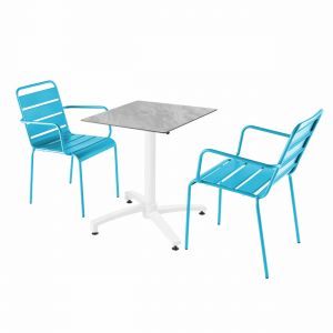 Image de Oviala Ensemble table de jardin stratifié marbre et 2 fauteuils bleu