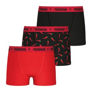 Athena Boxer Garçon Noir/rouge Coton Stretch 10 Ans - Le Lot De 3 Boxers