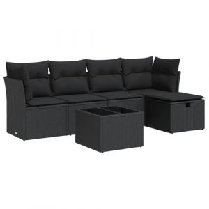 VidaXL Salon de jardin 6 pcs avec coussins noir r&eacute;sine tress&eacute;e, ensemble de canap&eacute; d'angle de jardin, meuble d'angle de jardin 3325271