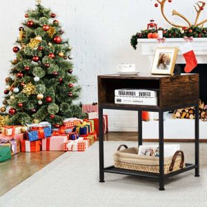 Table de Chevet Table de NuitAmarture M&eacute;tallique Table d'Appoint avec 1 Etag&egrave;re de Rangement - Costway