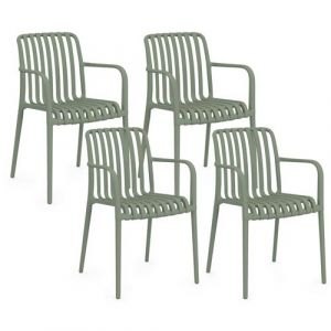 Idmarket Lot de 4 chaises de jardin empilables BILBAO en polypropyl&egrave;ne vert