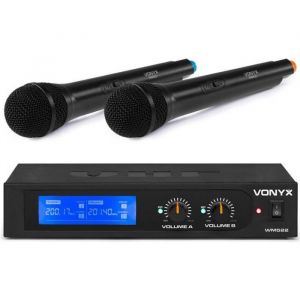 Vonyx WM522 - Set de 2 microphones sans fil VHF avec valise de transport