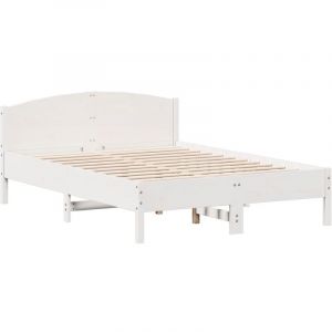 VidaXL Cadre de Lit avec Tête de Lit, Lit Double avec Sommier à Lattes, Lit Adulte, Meuble de Chambre, Moderne, Blanc 120x190 cm Bois Pin Massif
