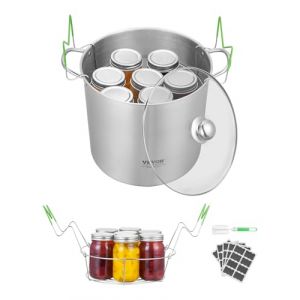 VEVOR Kit de démarrage pour Mise en Conserve, marmite à conserves avec Couvercle en Verre, Grille et Double poignée, en Acier Inoxydable, pour plaques de Cuisson à Induction, gaz, électrique, Verre