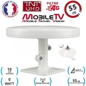 MOBILETV Antenne TV - Omni Pro Plus - UHD 4G - 55dB - Fixation Ventouses - Camping Car/Camion/Fourgon