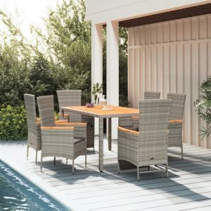 VidaXL Mobilier &agrave; d&icirc;ner de jardin et coussins 7 pcs gris rotin