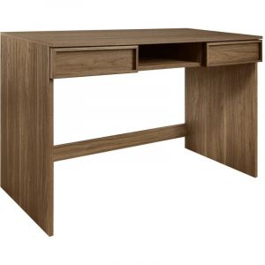 Bureau effet bois noyer 2 tiroirs 1 niche 120cm - L 120 x P 55 x H 77cm - Kuba
