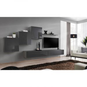 Meuble TV Mural Design " X" 330cm Gris Prix