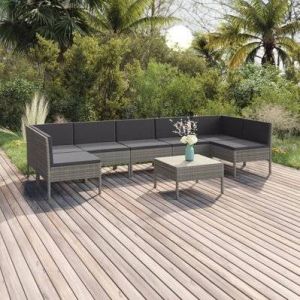 VidaXL Salon de jardin 8 pi&egrave;ces en rotin synth&eacute;tique gris avec coussins gris anthracite Vida XL