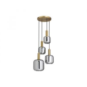 Lustre en métal et verre fumé 4 globes - l. 48 x h. 140 cm - Doré et gris fumé - galron