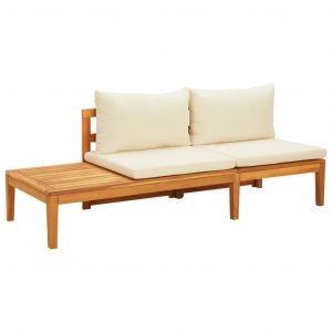 VidaXL Banc de jardin avec table et coussins Blanc crème Teck solide