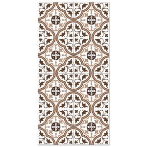 Image de Tapis vinyle carreaux ciments fleur brun 80x150cm