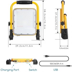 Aigostar - Projecteur rechargeable à intensité variable LED/100W/5V 6500K IP65