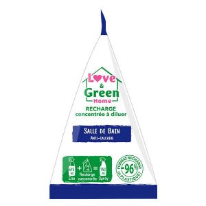 Love & Green Home Recharge concentrée à diluer - nettoyant salle de bain anti-calcaire écologique certifié Ecodétergent par Ecocert - 75ml pour reconstituer 750ml de spray