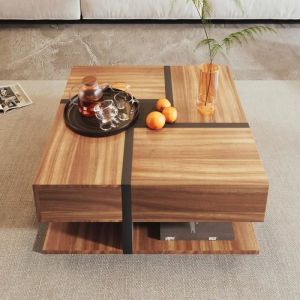 Table basse - 4 tiroirs - espace de rangement en bas - 78x78x36cm - Naturel