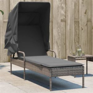VidaXL Chaise longue avec auvent gris résine tressée