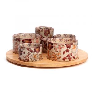 Table passion Plateau et coupelles pour l'ap&eacute;ritif en bois et c&eacute;ramique Kiyo