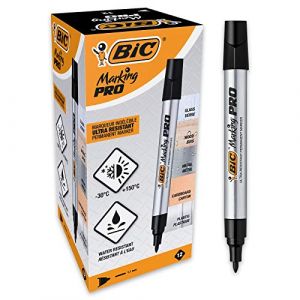 Image de Bic Marking Pro Marqueurs Permanents à Pointe Conique Moyenne - Noir, Boîte de 12