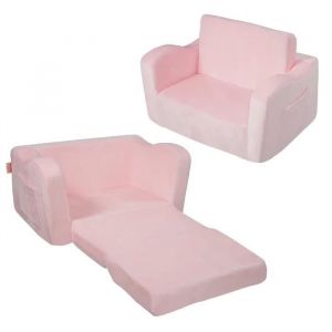 VEVOR Fauteuil pour enfants pliable, canapé pour enfant 2 en 1, en éponge 25D haute densité souple et confortable et housse en tissu de flanelle, meuble de salle de jeux, cadeau pour tout-petits, rose