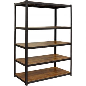 Relaxdays &Eacute;tag&egrave;re lourde, 500 kg, tailles au choix, 5 niveaux, aspect bois, acier & MDF, noir/marron