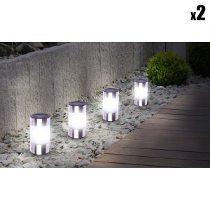 Pack de 8 bornes solaires - à planter ou poser - Ø6.3 x 12.6 cm - inox - noir