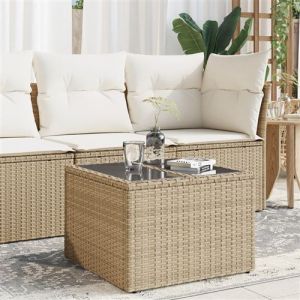 VidaXL Table de jardin dessus en verre beige 55x55x37cm résine tressée