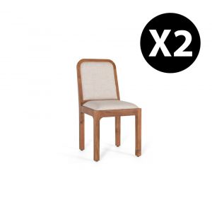 D&eacute;coration d'Autrefois Lot de 2 chaises en bois acacia et tissu beige