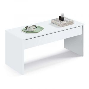 MUEBLES PITARCH | Table Basse Relevable, Table de Salon Café, Table Auxiliaire Salle à Manger, Blanche, 47x100x50cm (fermée) 58x100x50 cm (Ouverte), Table Basse pour Canapé, Moderne, modèle Oslo