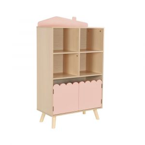 Bibliothèque enfant rose 2 portes et 4 étagères