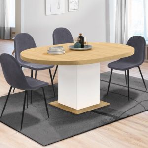 Idmarket Table à manger extensible ronde eden 4-8 personnes bois et blanc 120-160 cm