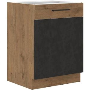 Meuble bas ROCK - Mélaminé décor chêne lancelot et gris matera - 1 porte - L60 x H82 cm