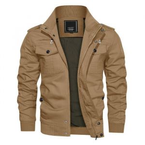 KEFITEVD Vestes Casual Homme Automne Blouson Veste Militaire Bombardier Manteau Cargo Kaki