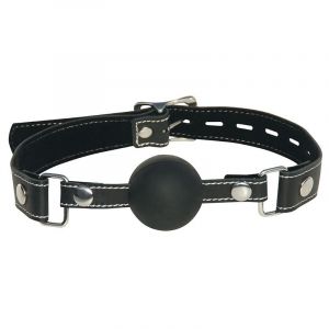 Image de Sportsheets Bâillon Boule Réglable En Cuir Et Silicone - Edge Silicone Ball Gag - Noir