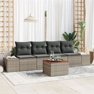 VidaXL Set de Canapé de Jardin 5 Pièces avec Coussins Gris Poly Rattan Acacia