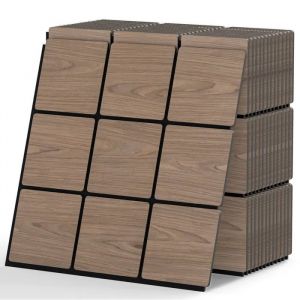 Lot de 4 Panneaux Insonoris&eacute;s pour Murs Carr&eacute;es 62 x 62 cm COSTWAY-9 Planches en Bois-Auto-Adh&eacute;sifs-pour Murs et Plafonds de Studio