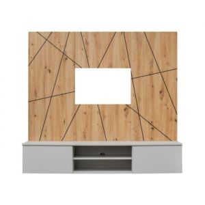 Composition murale IXAR g&eacute;om&eacute;trique &ndash; Meuble TV + panneaux d&eacute;coratifs