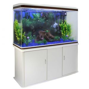 Image de Monster shop Aquarium Blanc de 300 Litres, Kits et Accessoires de Démarrage, Graviers Bleu, Meuble BLANC, 143,5cm x 120,5cm x 39 cm