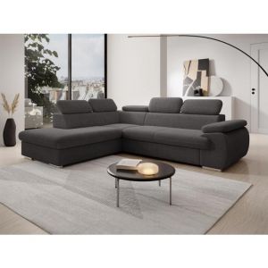 Canapé d'angle velours 5 places gris anthracite