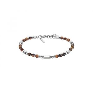 Bracelet - Lotus Style - Urban Man - Acier - Perles Argentées - Gris Et Marron