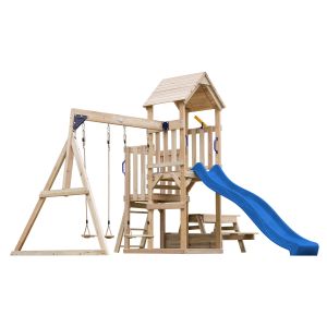 Axi Mette Aire de Jeux en Bois avec 2 Balan&ccedil;oires, toboggan vert, Table de Pique Nique / Aire de Jeux Ext&eacute;rieur avec balan&ccedil;oires/ bac &agrave; sable/t&eacute;l&eacute;scope