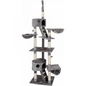 Deuba Arbre &agrave; Chat Extra Haut Gris - Griffoir cabane nacelle - Fixation au Plafond