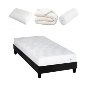 OLYMPE LITERIE Pack Pr&ecirc;t &agrave; dormir Egio 90x190 cm Matelas Latex Like + Sommier Bois + Accessoires