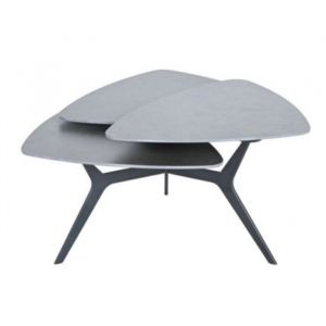 Table basse avec 3 plateaux pivotants en c&eacute;ramique finition gris ardoise - NEXUS