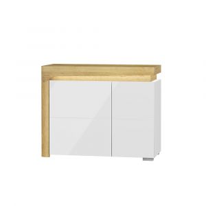 SANS Buffet 2 portes LED inclus Teo Blanc et Bois