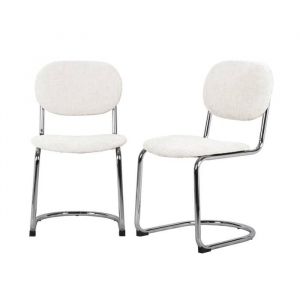 Lot de 2 chaises cantilever arrondie métal. tissu chenille beige et pieds chromés - L 47 x P 54.5 x H 81cm - Maloa