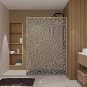 Aurlane Paroi de douche 140 x 200 HINATA - style Japandi courbes douces - Cadre effet Bois - Verre 6mm