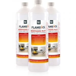 Image de Höfer Chemie Gmbh - flambiol Bioéthanol 96,6% Premium 1 l - Pour Cheminée de Table, Cheminée & déco de Jardin - Sans Fumée ni suie - a base de maïs &