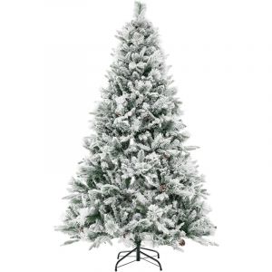 COSTWAY Sapin de No&euml;l Artificiel 180 cm 240 Lumi&egrave;res LED 8 Modes d'&Eacute;clairage 850 Branches Enneig&eacute; et 34 C&ocirc;nes de Pin Paire de Gants